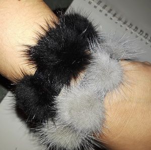 Bracelet with rabbit fur pompones